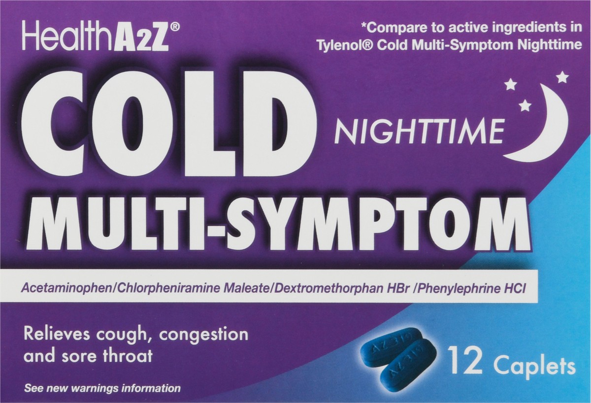 slide 6 of 9, Health A2Z Cold Nighttime Multi-Symptom Caplets, 12 ct