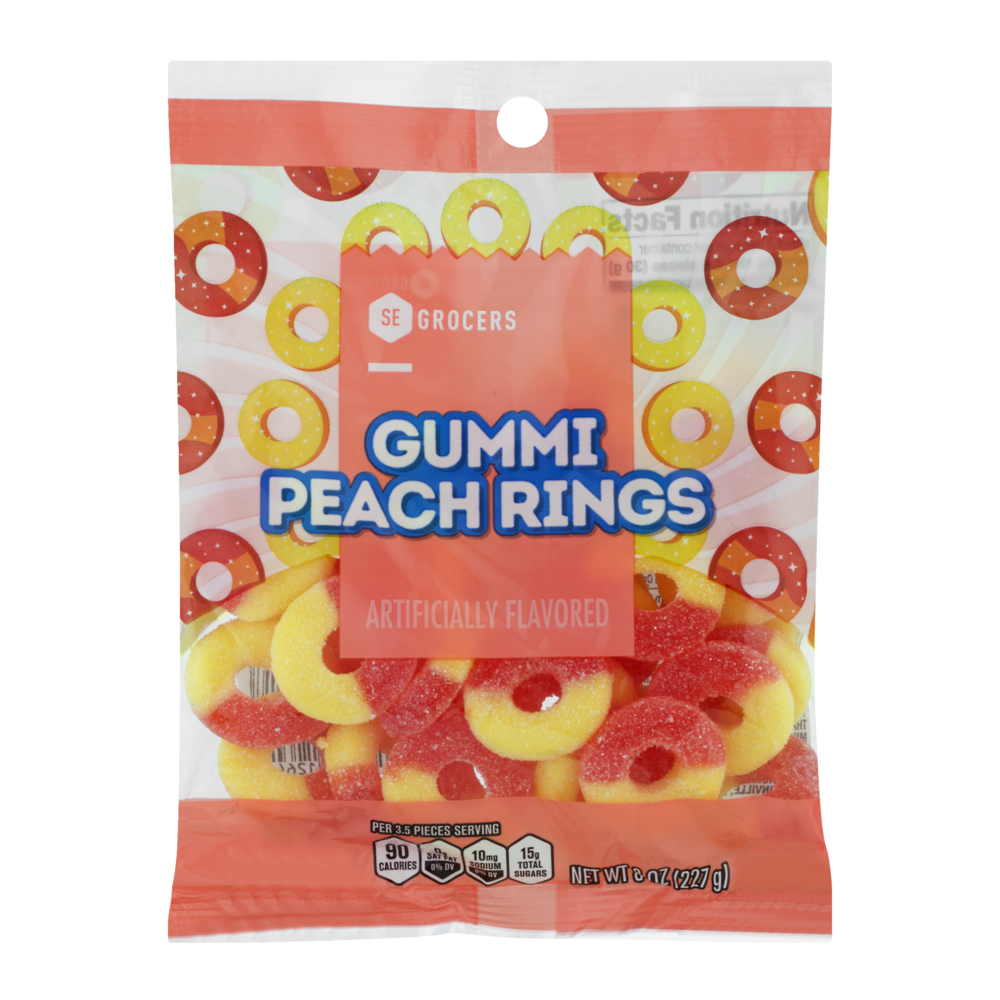 slide 1 of 1, SE Grocers Gummi Peach Rings, 8 oz