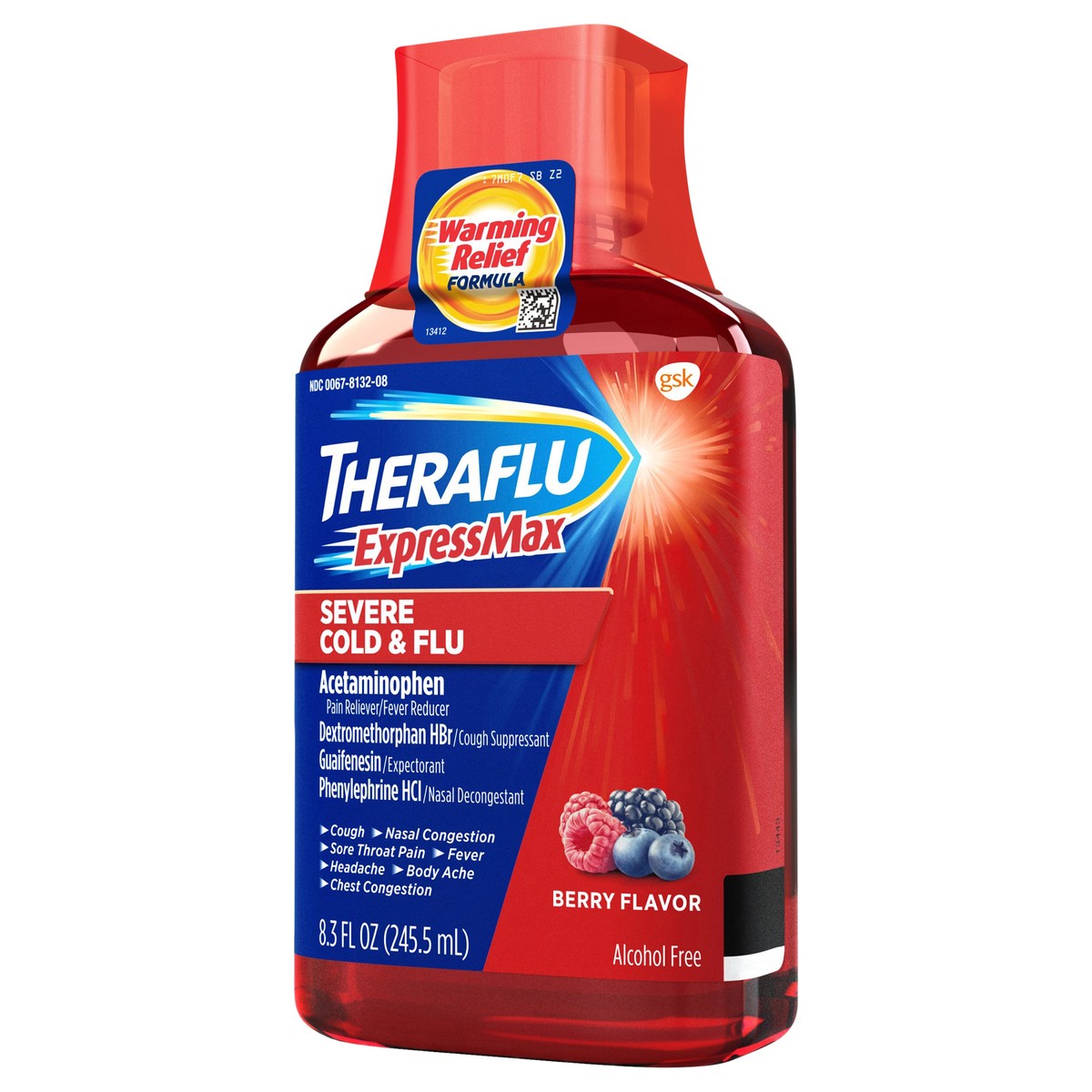 slide 5 of 7, Theraflu ExpressMax Severe Cold and Flu Syrup with Dosing Cup, Berry Flavor - 8.3 Fl Oz Syrup, 8.3 fl oz