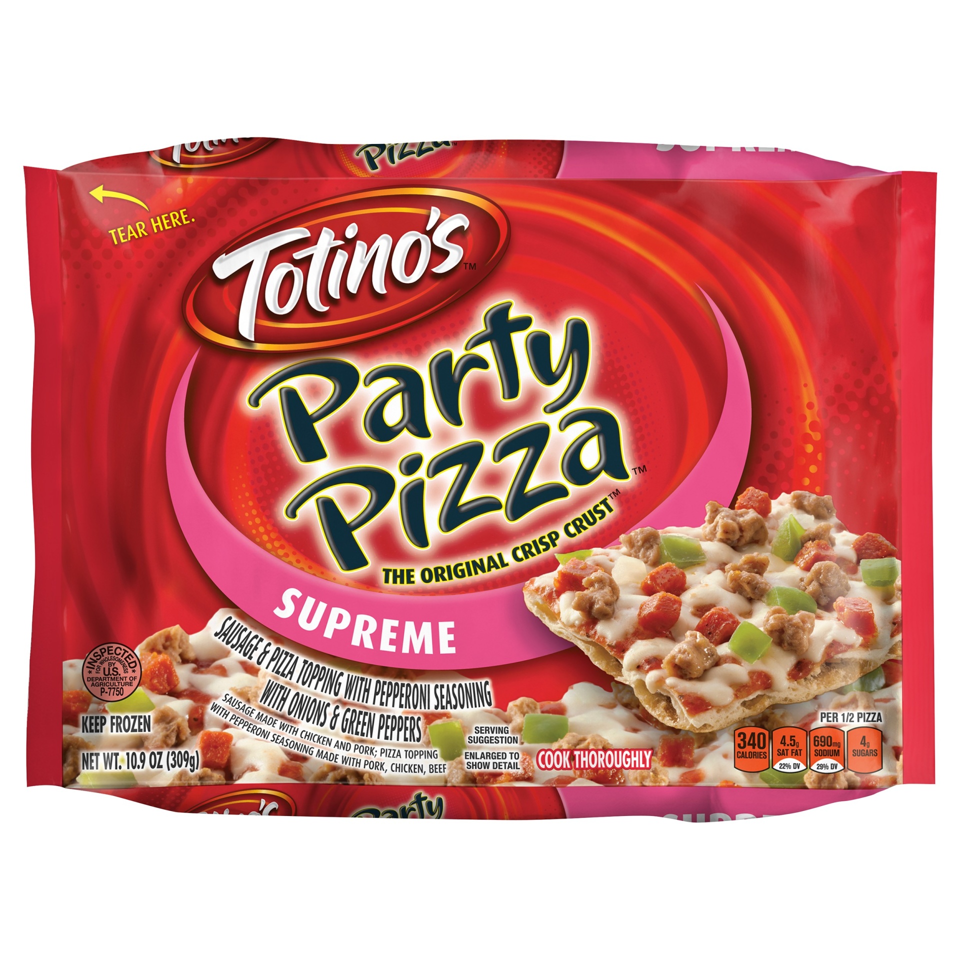 slide 1 of 3, Totino's Supreme Party Pizza, 10.9 oz