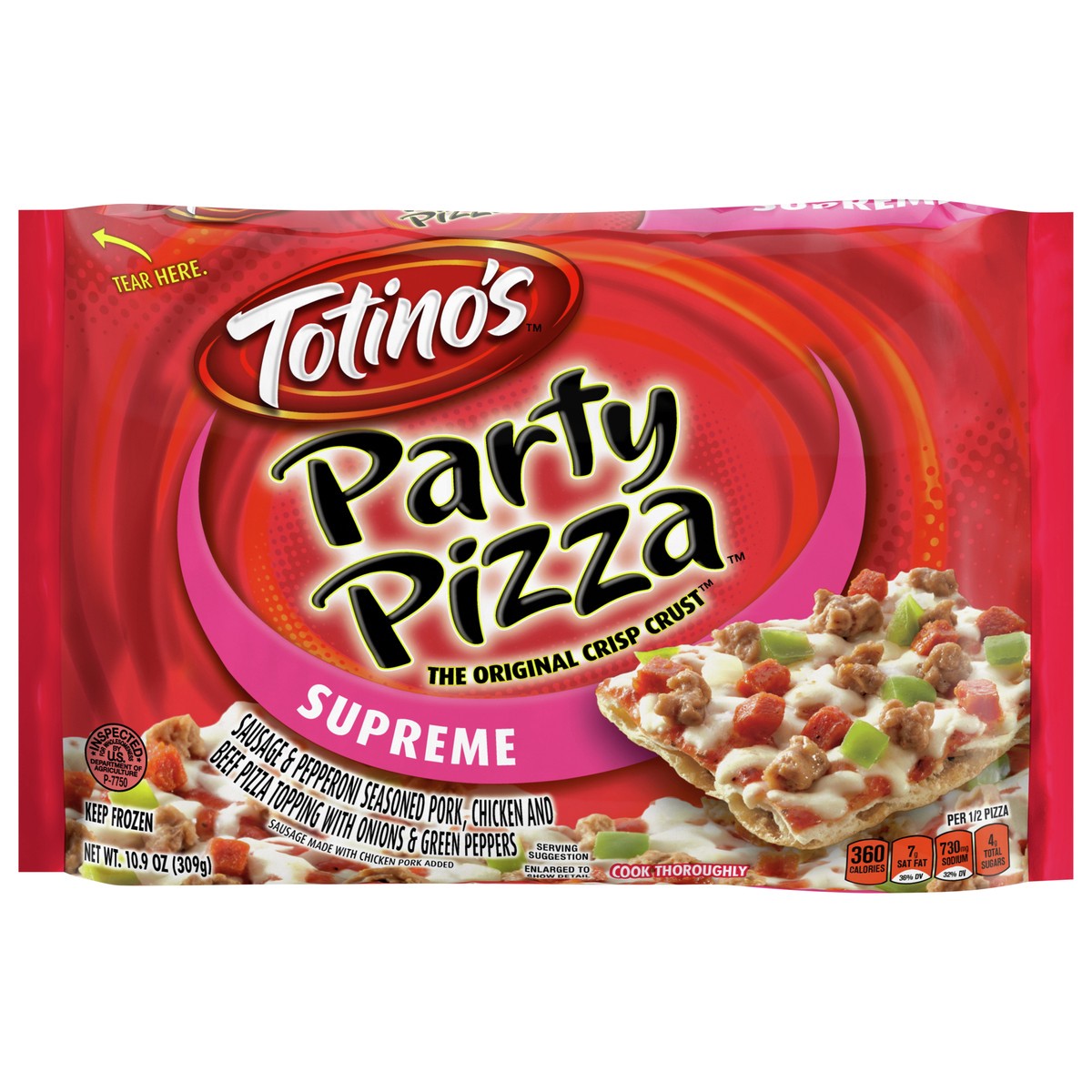 slide 1 of 9, Totino's Supreme Party Frozen Pizza - 10.9oz, 10.9 oz