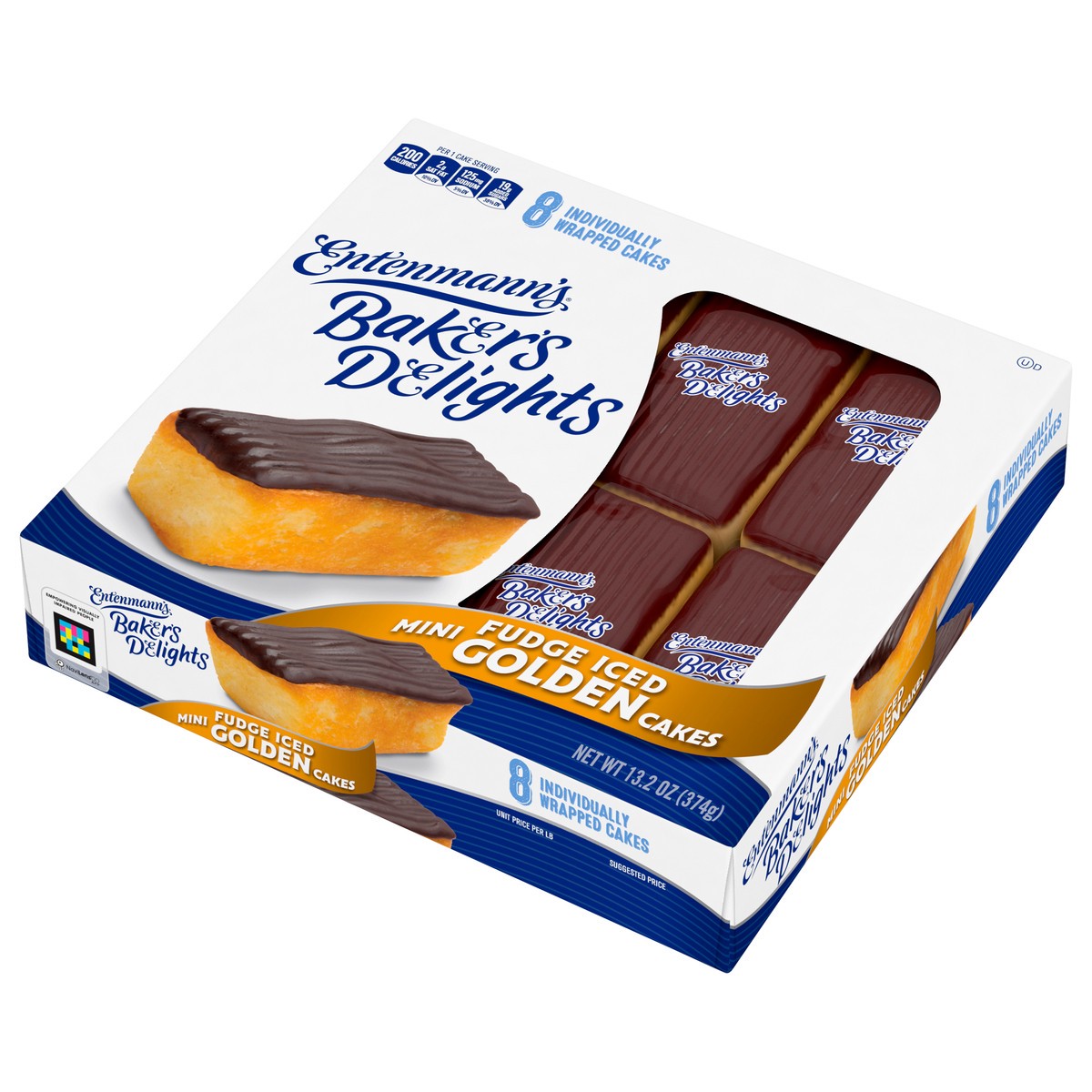 slide 7 of 9, Entenmann's Baker's Delights Fudge Iced Golden Cakes, 8 packs, Chocolate Mini Snack Cakes, 13.2 oz Box, 8 ct