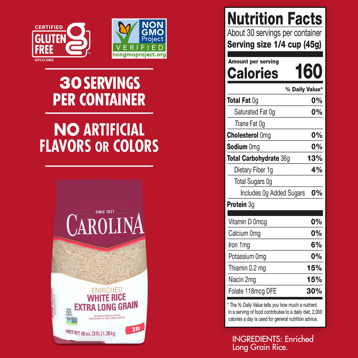 slide 5 of 5, Carolina White Rice, 48 oz