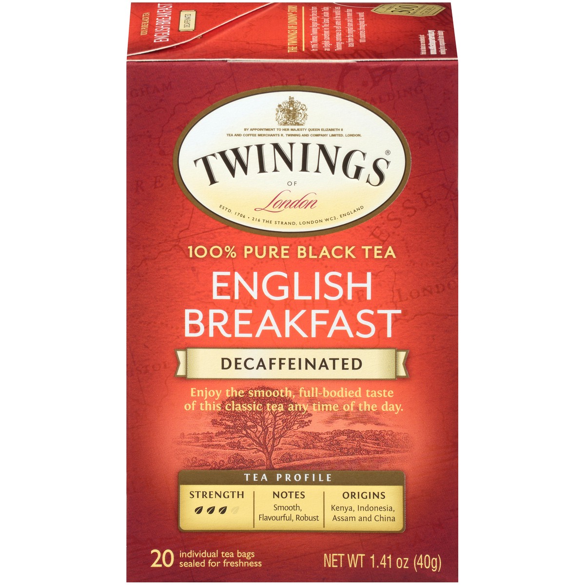 slide 1 of 9, Twinings of London English Breakfast Decaffeinated Black Tea 20 ct, 1.41 oz