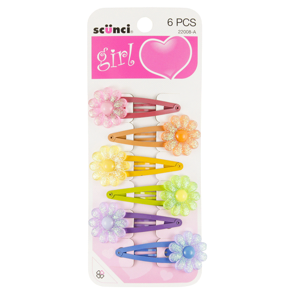 slide 1 of 1, Conair Scunci Girl Clippies With Flowers, 6 ct