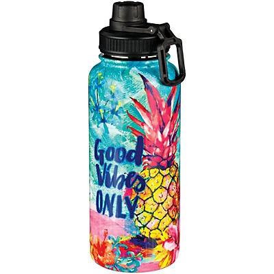 slide 1 of 1, Haven & Key Good Vibes Pineapple Stainless Steel Water Bottle with Sport Lid, 32 oz