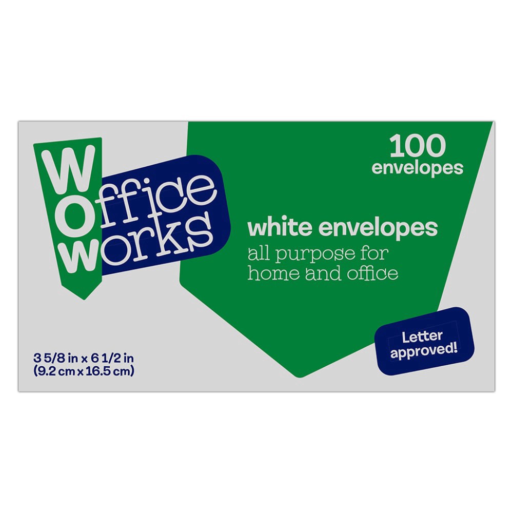 slide 2 of 2, Officeworks Envelopes White, 100 ct; 3.6 in x 6.5 in