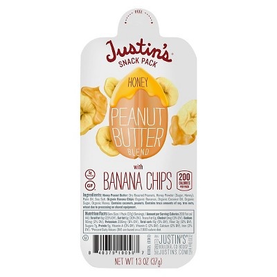 slide 1 of 1, Justin's Peanut Butter Blend, Honey, With Banana Chips, Snack Pack, 1.3 oz