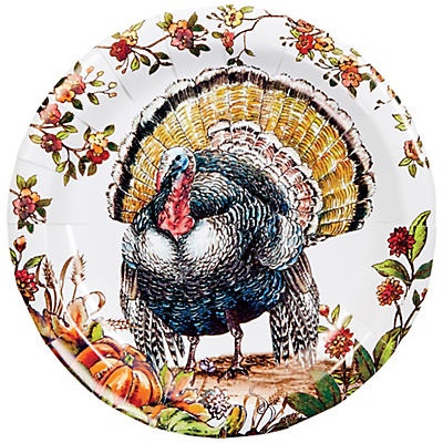 slide 1 of 1, Unique Industries Plaid Turkey Holiday Plates, 7 in, 8 ct