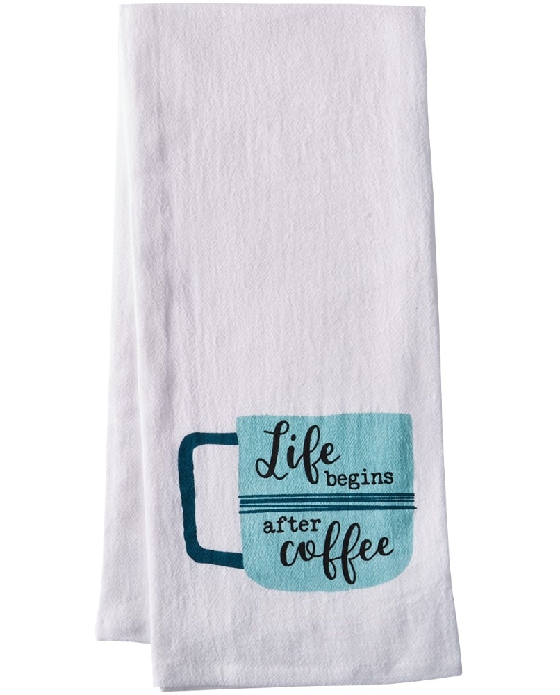 slide 1 of 1, Dash of That Life Begins After Coffee Flour Sack Towel - White, 1 ct