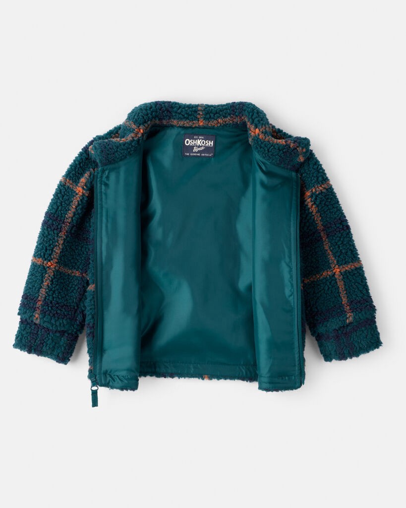 slide 3 of 3, Oshkosh Toddler Boy Plaid Sherpa Zip-Up Jacket - Blue/Green Plaid 4T, 1 ct