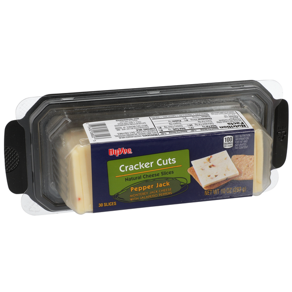 slide 1 of 1, Hy-vee Pepper Jack Monterey Jack Cracker Cuts Cheese Slices With Jalapeno Peppers, 30 ct