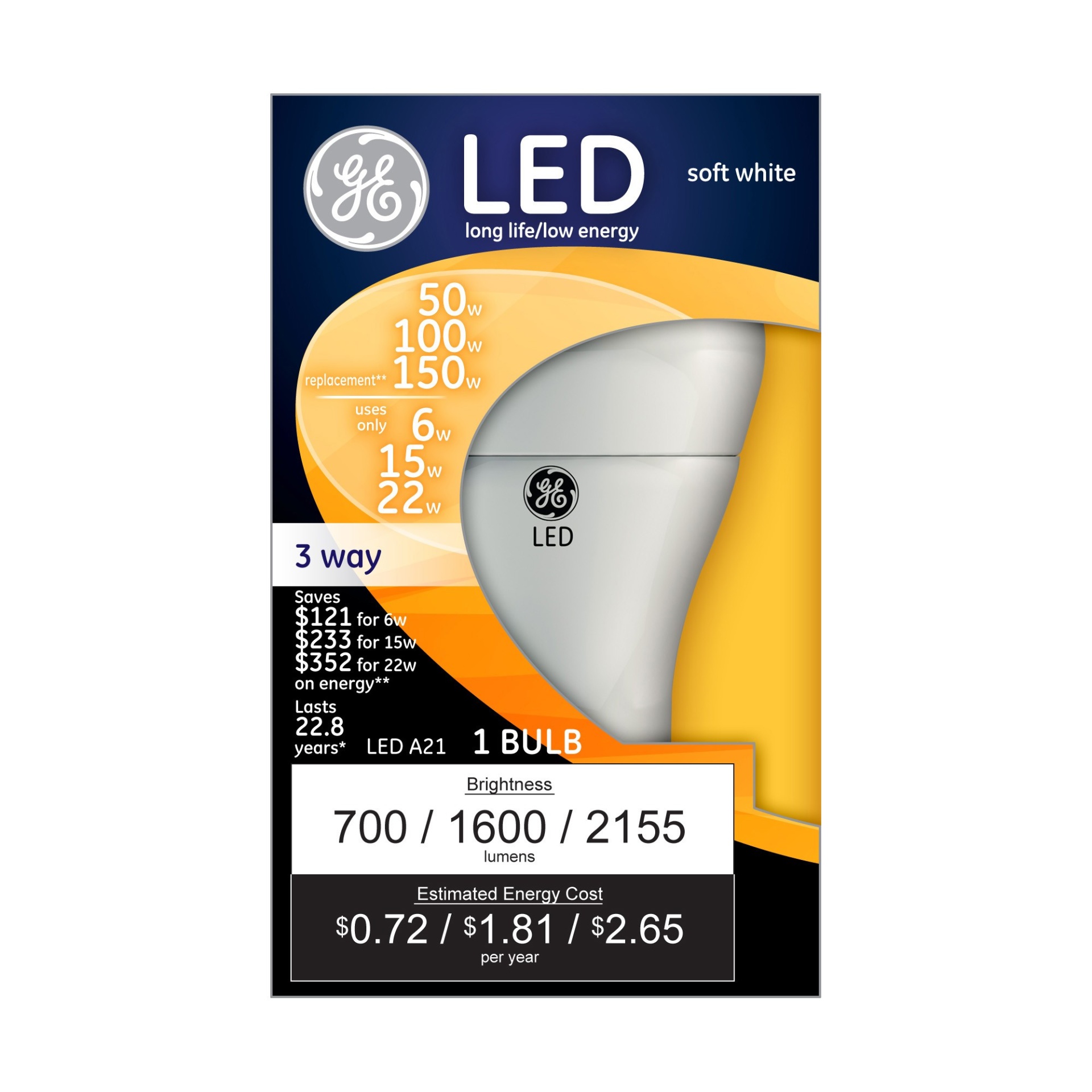 slide 1 of 1, GE Led 22 Watt 3 Way, 1 ct