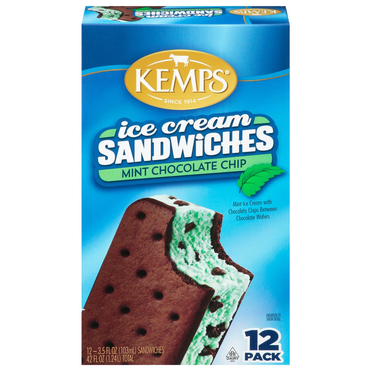 slide 1 of 14, Kemps Mint Chocolate Chip Ice Cream Sandwiches, 12 ct