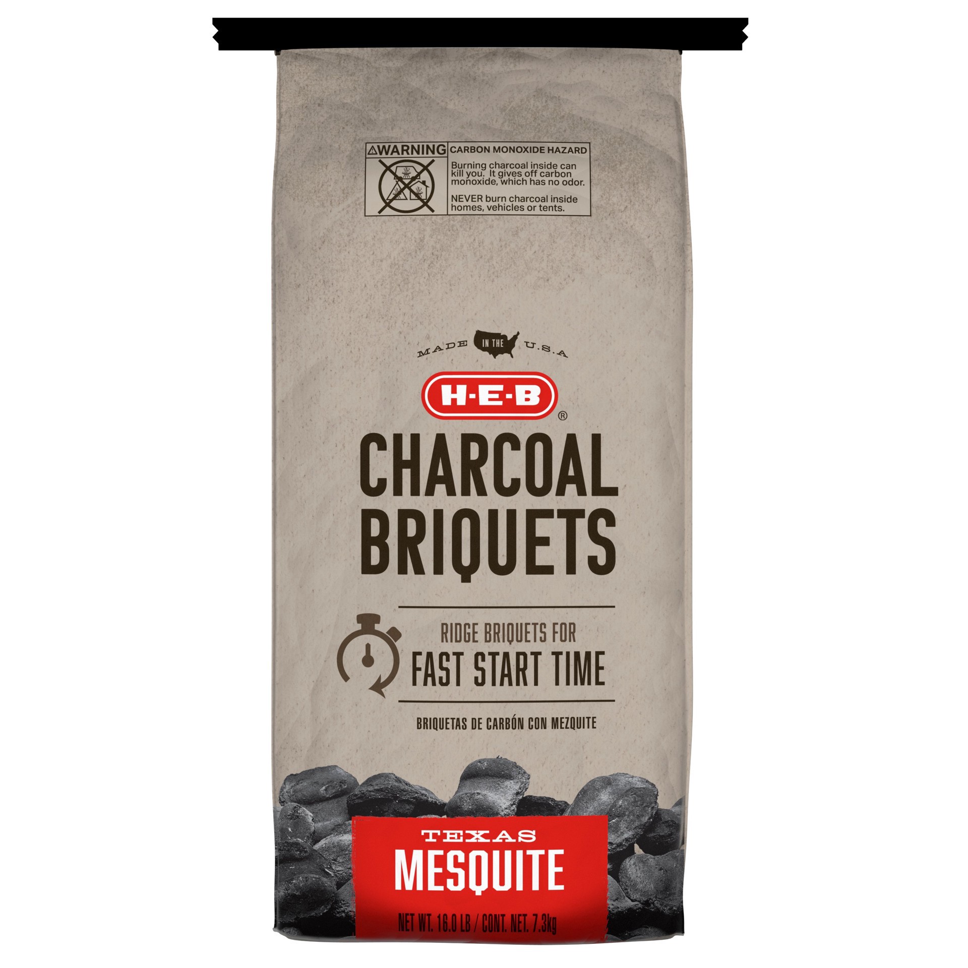 slide 1 of 1, H-E-B Texas Mesquite Charcoal Ridge Briquets, 16 lb