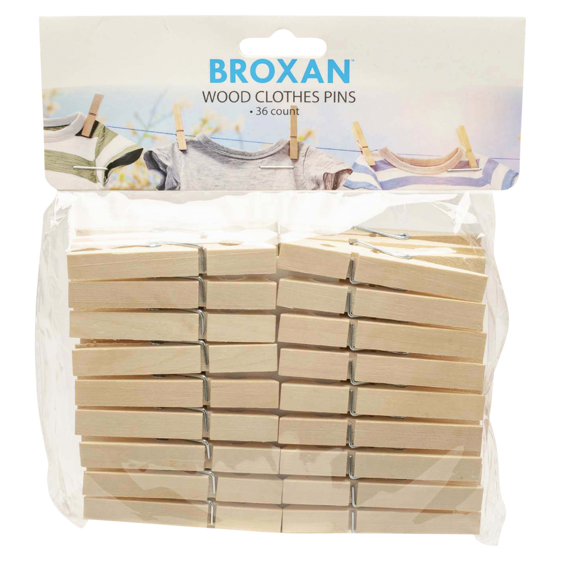 slide 1 of 1, Broxan Wood Clothes Pins, 36 ct