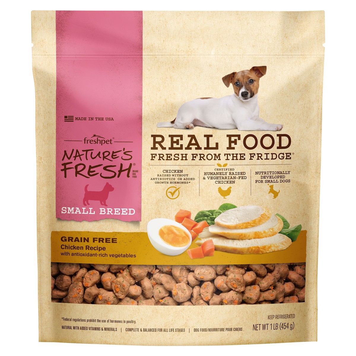 slide 1 of 5, Freshpet Nature's Fresh Small Breed Chicken Recipe Dog Food Pouch, 1 lb