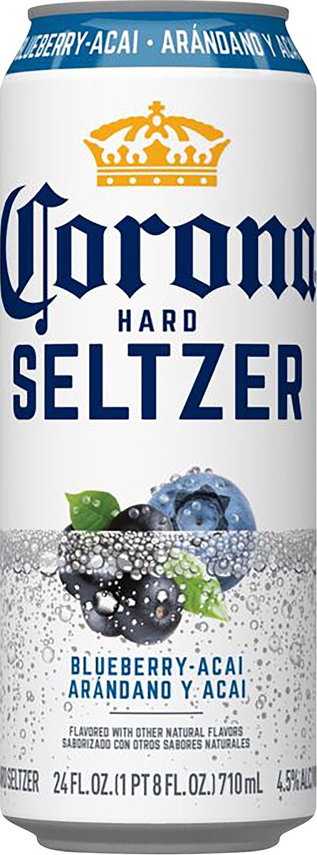 slide 5 of 5, Corona Hard Seltzer Blueberry-Acai Gluten Free, 24 fl oz Can, 4.5% ABV, 24 fl oz