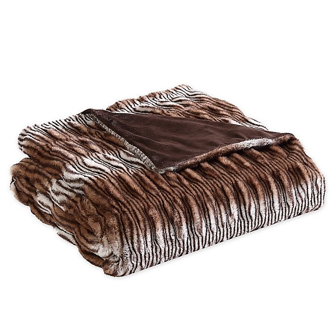 slide 1 of 2, Morgan Home Faux Rabbit Fur Reversible Throw Blanket - Dark Brown, 1 ct