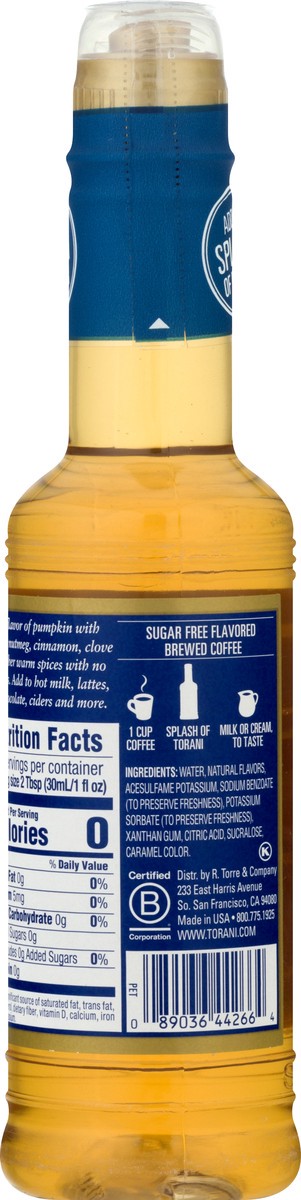 slide 4 of 12, Torani Sugar Free Pumpkin Spice Flavoring Syrup 375 ml, 375 ml