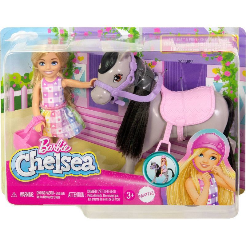 slide 4 of 6, Barbie Chelsea Doll & Horse Toy Set, Includes Helmet Accessory, Doll Bends at Knees to "Ride" Pony, 1 ct