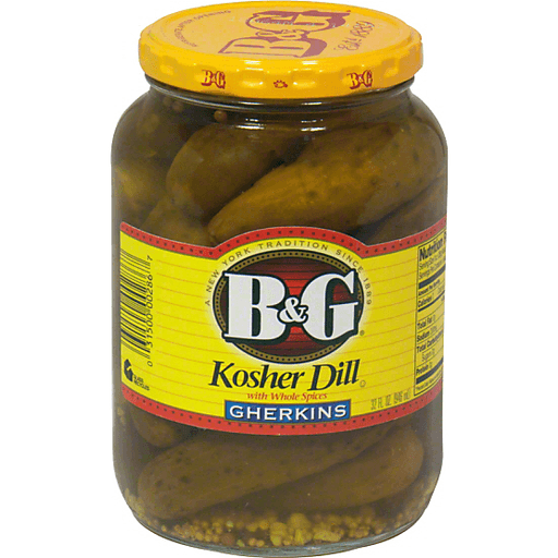 slide 1 of 1, B&G Kosher Dill Gherkins, 32 fl oz