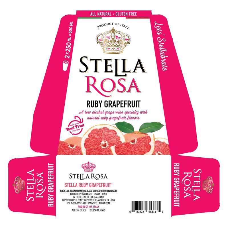 slide 3 of 6, Stella Rosa Ruby Grapefruit Wine - 2pk/250ml Cans, 2 ct; 250 ml