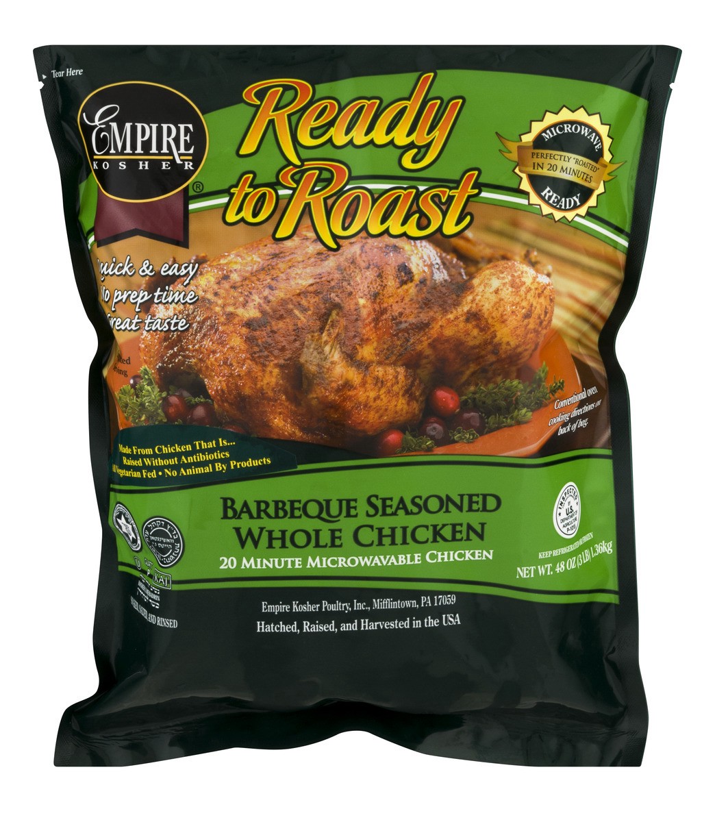 slide 1 of 10, Empire Kosher Ready to Roast Barbeque Seasoned Whole Chicken, 48 oz