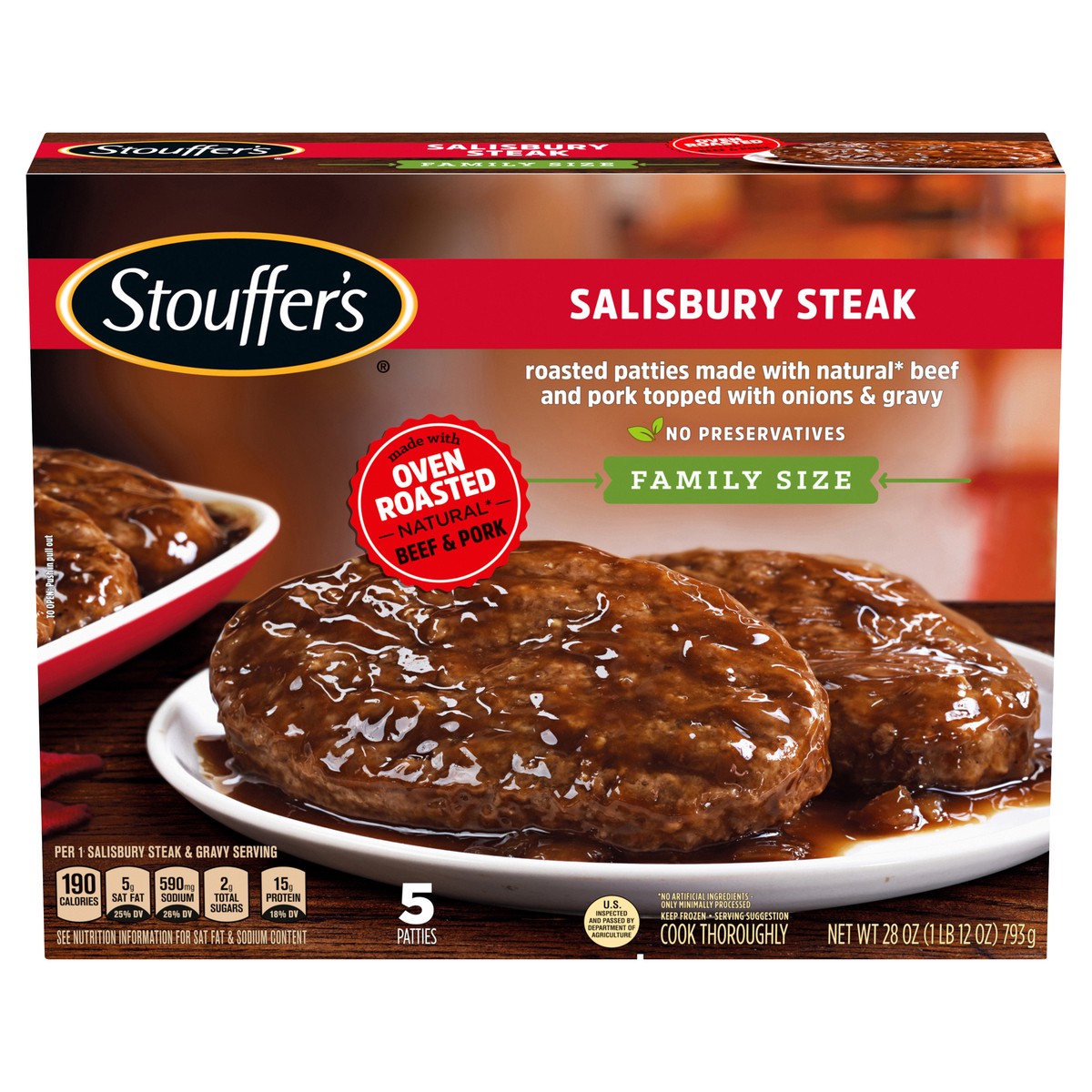 slide 1 of 8, Stouffer's Family Size Salisbury Steak Frozen Meal, 28 oz