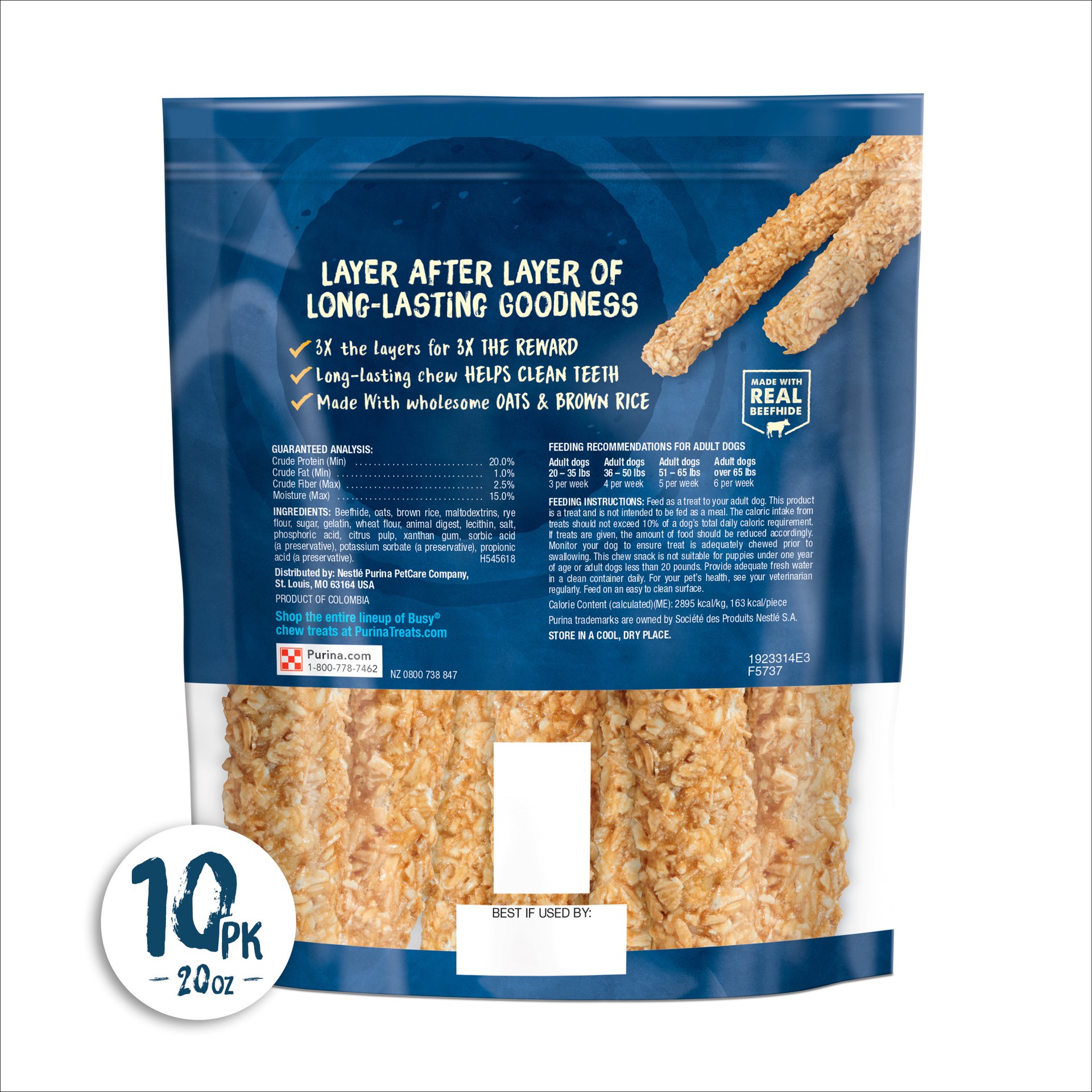 slide 8 of 9, Busy Purina Busy Rawhide Small/Medium Breed Dog Bones, Chewnola With Oats & Brown Rice, 20 oz