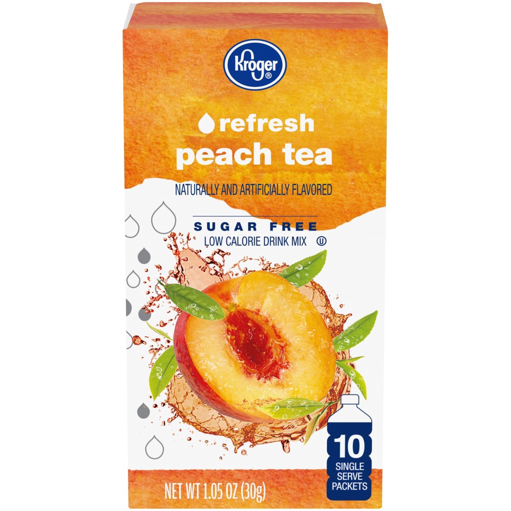 slide 1 of 4, Kroger Lite Peach Tea Drink Mix Singles, 10 ct; 0.105 oz