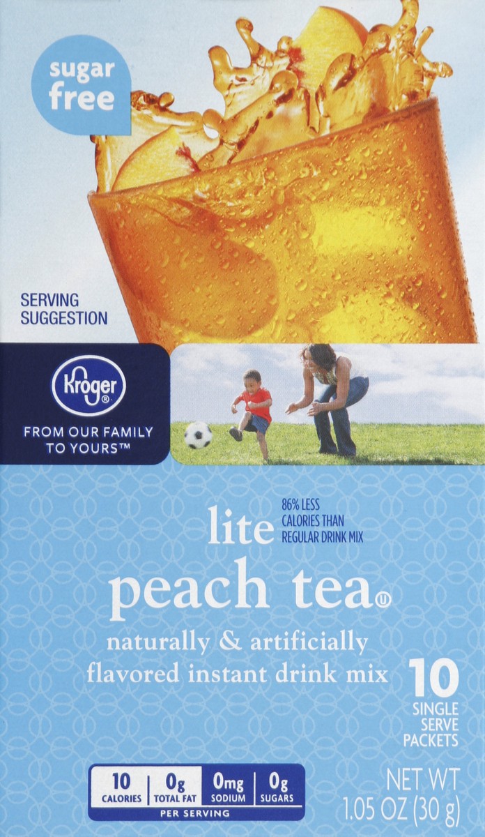 slide 1 of 4, Kroger Lite Peach Tea Drink Mix Singles - 10 ct; 0.105 oz, 10 ct; 0.105 oz