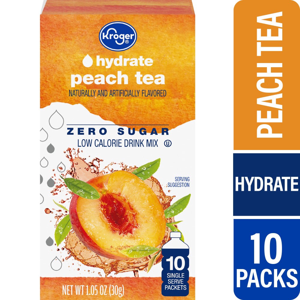 slide 1 of 4, Kroger Lite Peach Tea Drink Mix Singles - 10 ct; 0.105 oz, 10 ct; 0.105 oz