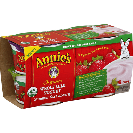 slide 2 of 2, Annie's Organic Yogurt, Whole Milk, Summer Strawberry, 4 ct; 4 oz