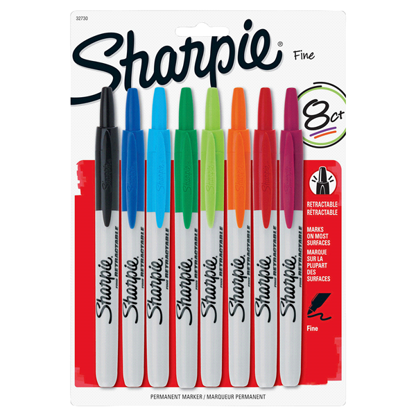 slide 1 of 7, Sharpie Retractable Permanent Markers, Fine Point, Assorted, 8 ct