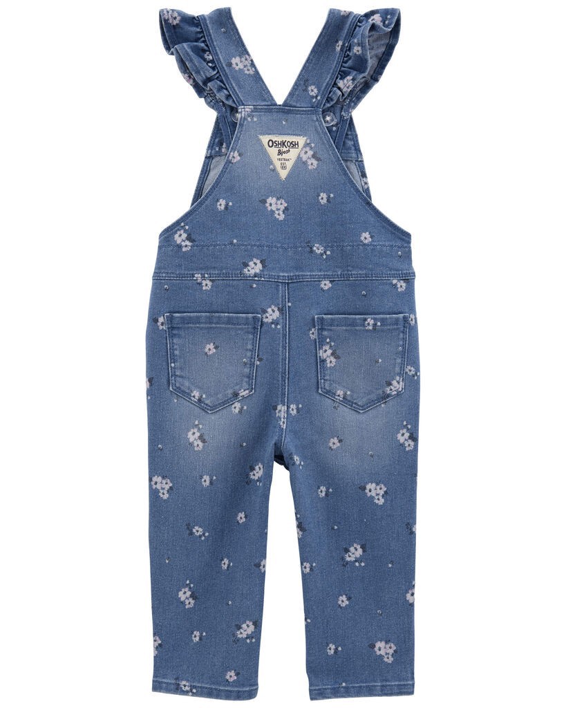 slide 2 of 3, Oshkosh Baby Floral Print Ruffle Stretch Denim Overalls Blue 6M, 1 ct