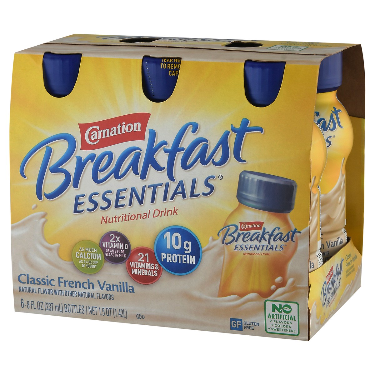 slide 3 of 9, Carnation Breakfast Essentials Nutritional Drink, Classic French Vanilla, 10 g Protein, 6 - 8 fl oz Cartons, 48 fl oz