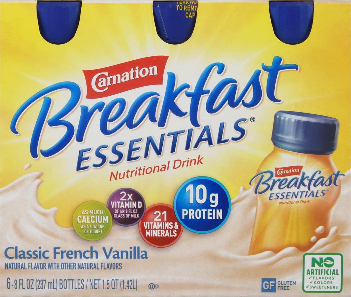 slide 6 of 9, Carnation Breakfast Essentials Nutritional Drink, Classic French Vanilla, 10 g Protein, 6 - 8 fl oz Cartons, 48 fl oz