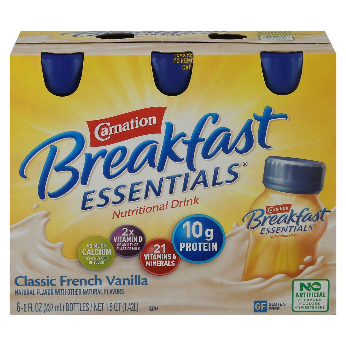 slide 1 of 9, Carnation Breakfast Essentials Nutritional Drink, Classic French Vanilla, 10 g Protein, 6 - 8 fl oz Cartons, 48 fl oz