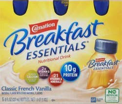 Carnation Breakfast Essentials Classic French Vanilla Nutritional Drink 6-8 fl oz Bottles
