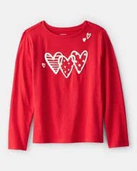 Carter's Girls Valentine Heart Long-Sleeve Graphic Tee - Red Red M