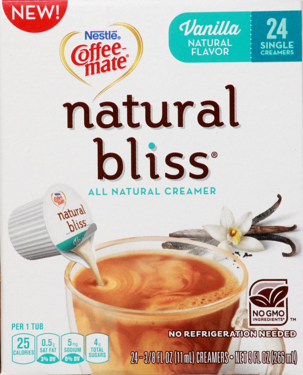 slide 9 of 10, Coffee-Mate Natural Bliss Vanilla All Natural Liquid Coffee Creamer 24 - .375 Fl. Oz Creamers, 9 fl oz
