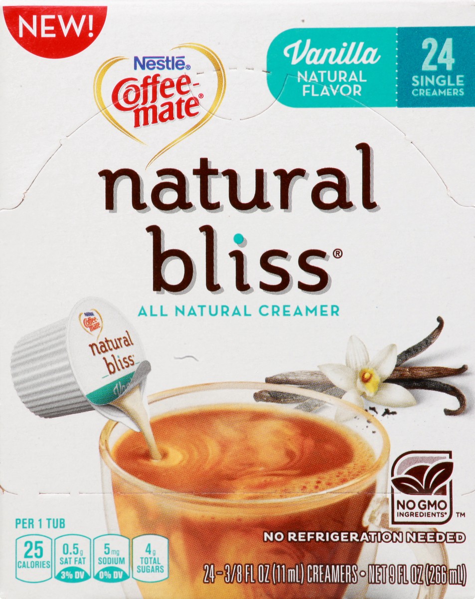 slide 10 of 10, Coffee-Mate Natural Bliss Vanilla All Natural Liquid Coffee Creamer 24 - .375 Fl. Oz Creamers, 9 fl oz