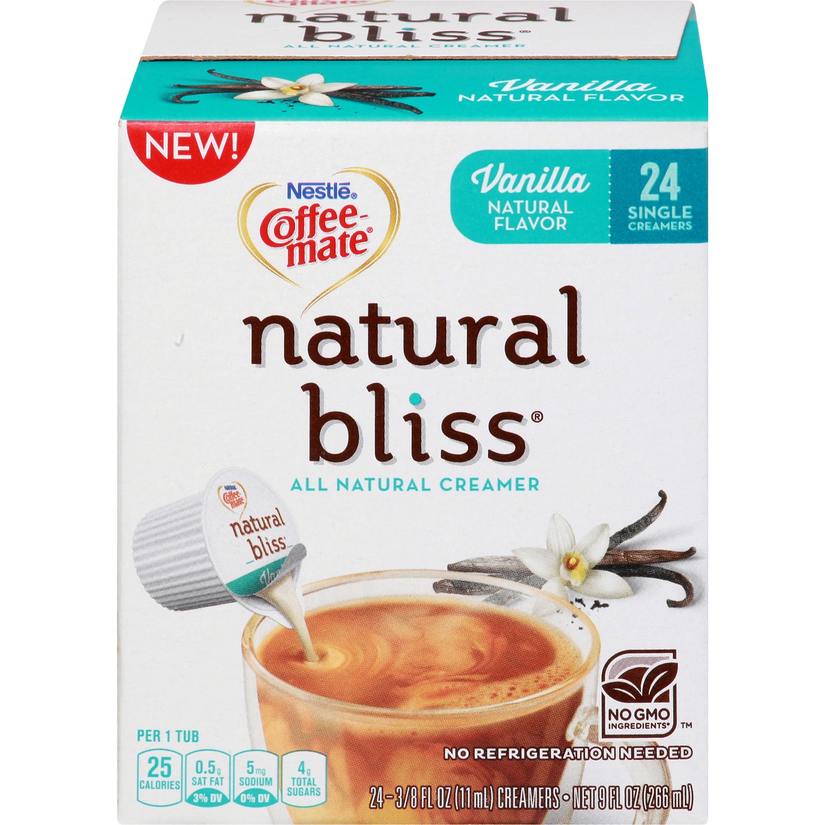 slide 1 of 10, Coffee-Mate Natural Bliss Vanilla All Natural Liquid Coffee Creamer 24 - .375 Fl. Oz Creamers, 9 fl oz