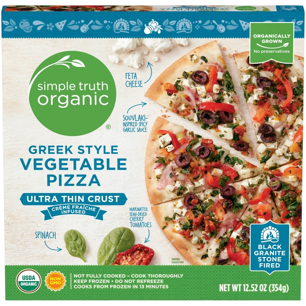 slide 1 of 1, Simple Truth Organic Greek Style Veggie Thin Crust Pizza, 12.5 oz