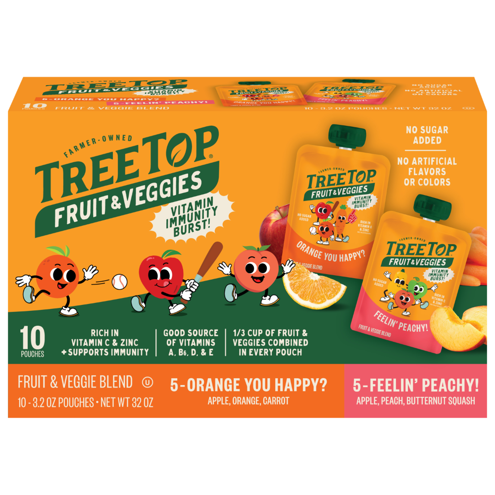 slide 1 of 2, Tree Top Orange You Happy/Feelin' Peachy Fruit & Veggie Blend 10 - 3.2 oz Pouches, 10 ct