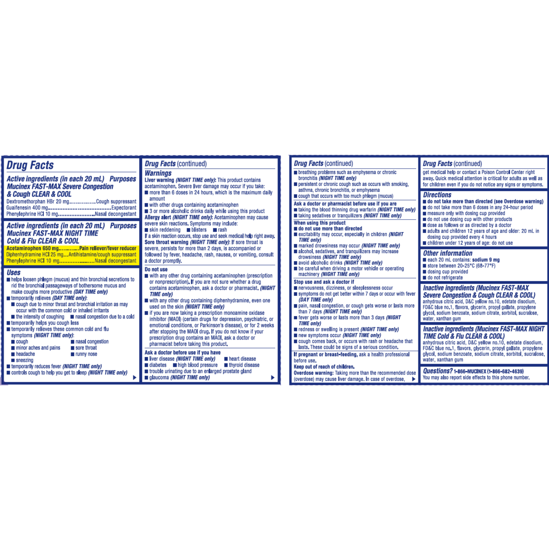 slide 3 of 5, Mucinex Fast-Max Severe Congestion & Cough Clear & Cool Liquid and Mucinex Fast Max Night Time Cold & Flu Liquid, Maximum Strength Combo Pack 12 fl. oz. (2x6 fl. oz.) Cooling Menthol Flavor, 2 ct