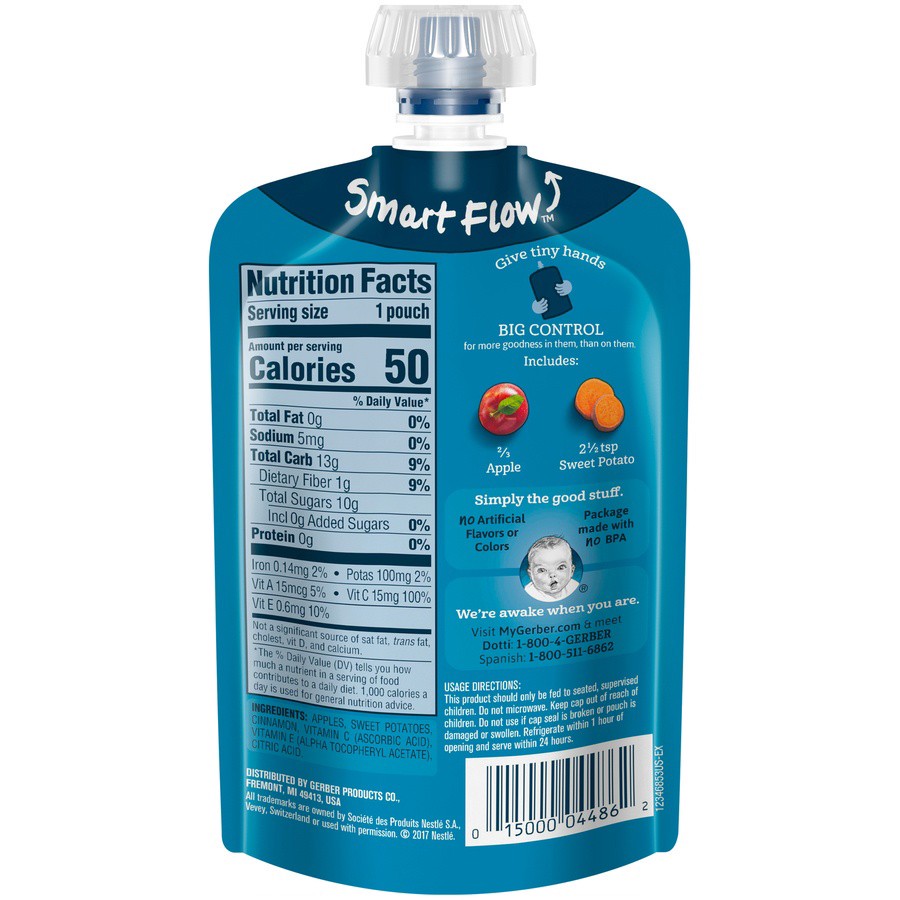 slide 2 of 7, Gerber Stage 1 Baby Food, Apple Sweet Potato with Cinnamon Toddler Food, 3.5 oz Pouch, 3.5 oz