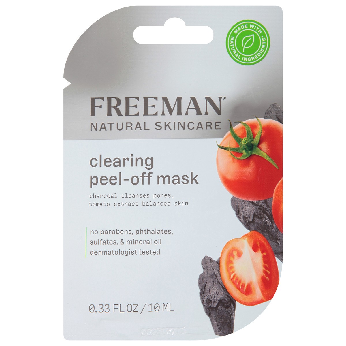 slide 1 of 9, Freeman Natural Skincare Tomato + Char Clearing Peel-Off Mask, 0.33 fl oz