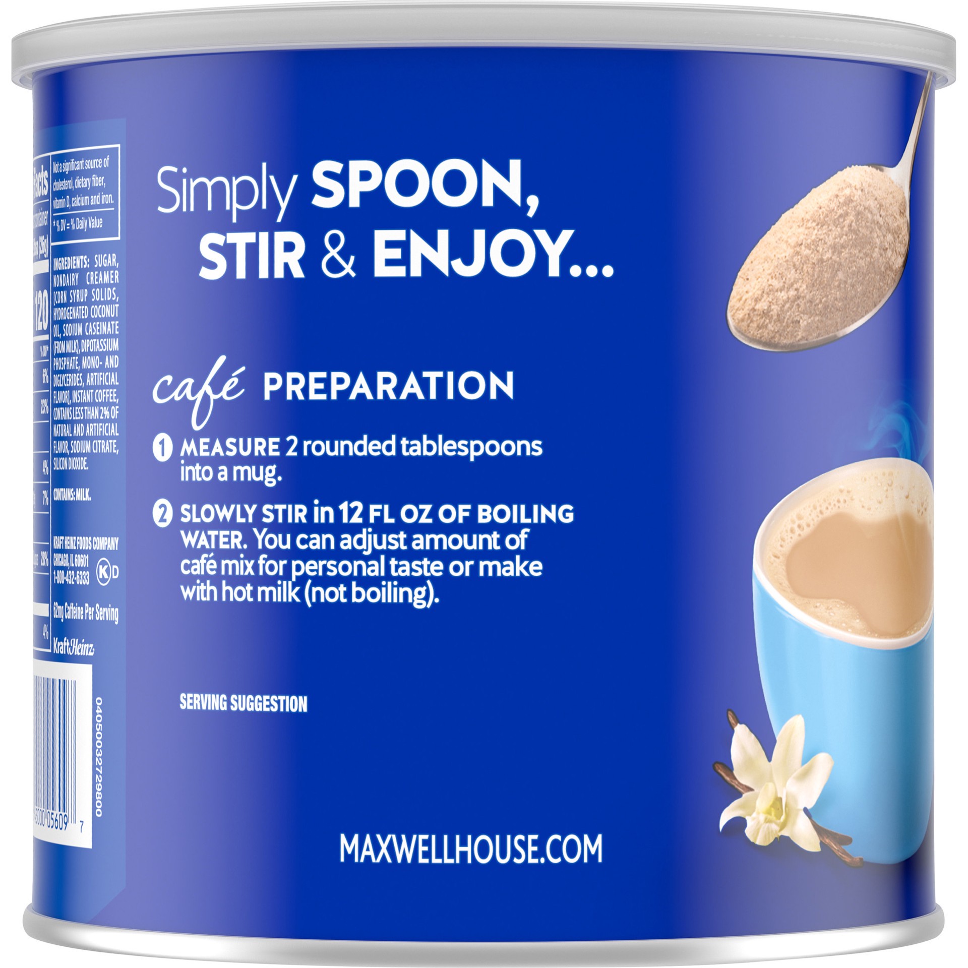 slide 7 of 10, Maxwell House International French Vanilla Cafe-Style Instant Coffee Beverage Mix, 29 oz Canister, 29 oz